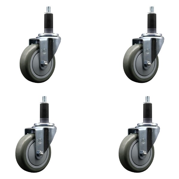 Service Caster 4'' SS Gray Poly Wheel Swivel 1-1/8'' Expanding Stem Caster Set, 4PK SCC-SSEX20S414-PPUB-118-4 - main